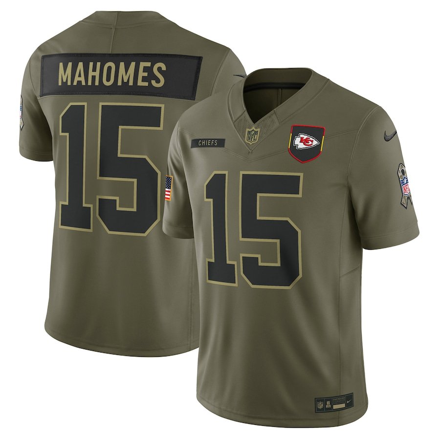 mens nike patrick mahomes olive kansas city chiefs 2025 salute to service limited jersey ss